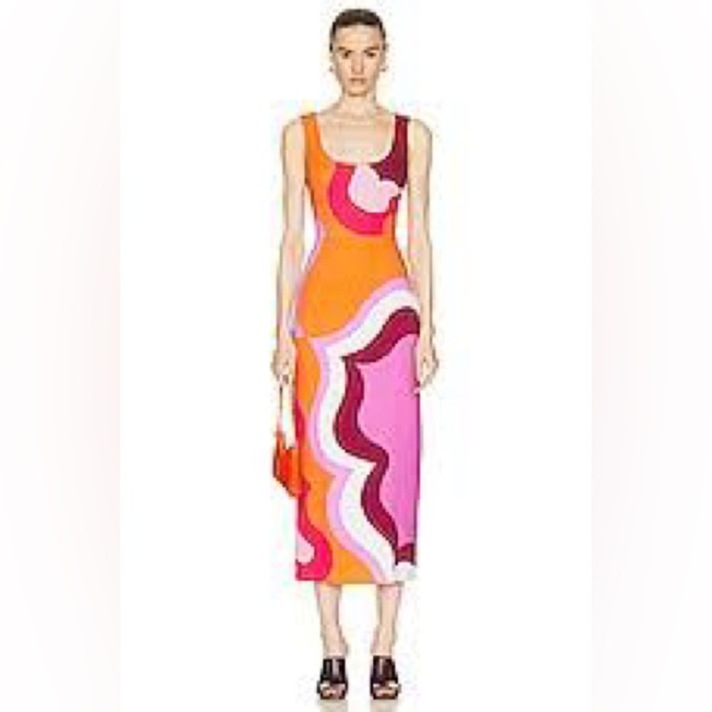 Cider Vibrant Pink and Orange Midi Dress